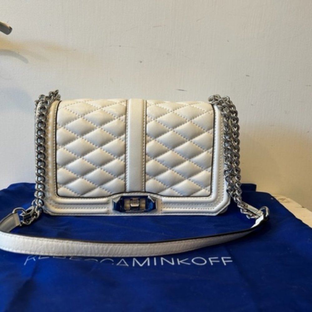 Rebecca Minkoff Quilted Love White Crossbody Handbag Chain Strap